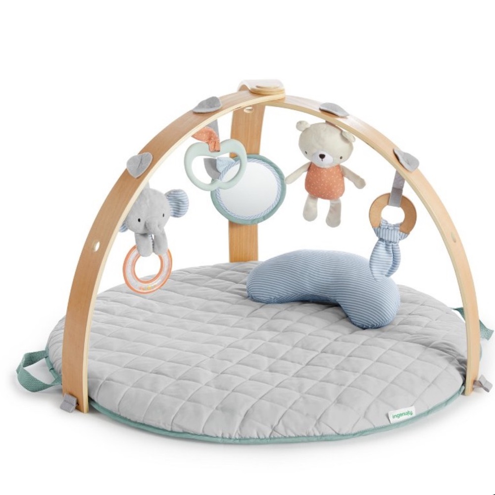 Ingenuity cozy spot reversible duvet activity gym with wooden toy bar - loamy